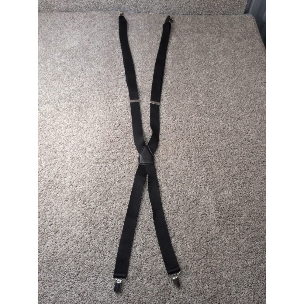 Mens Black Elastic XBack Suspenders Adjustable Silver Clip-On Braces 1 Inch Wide